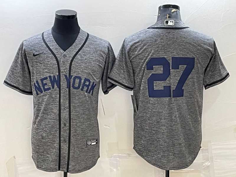 Mens New York Yankees #27 Giancarlo Stanton No Name Grey Gridiron Cool Base Stitched Jersey->new york yankees->MLB Jersey